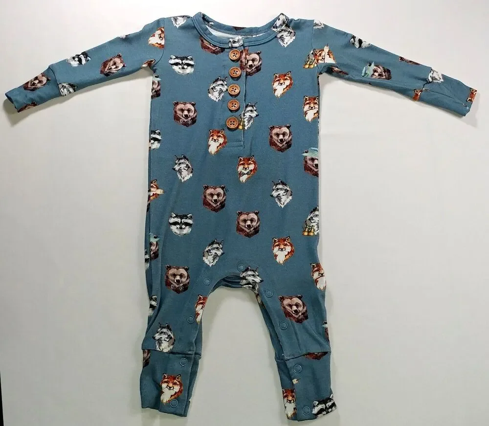 Posh Peanut One Piece Henley Romper Scout 3-6 months Animals Soft Bamboo